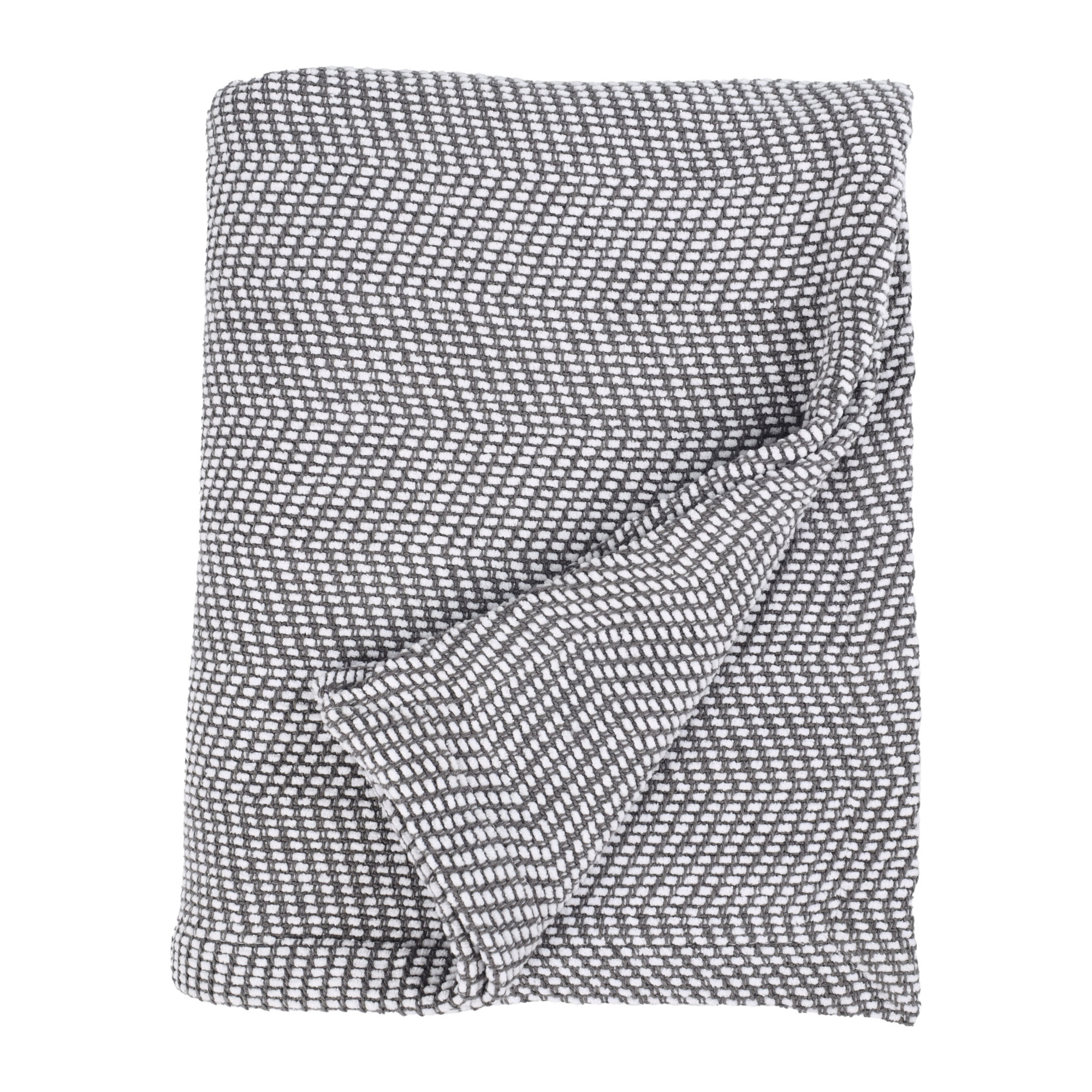 Maya Chenille Herringbone Soft Textured Medium Weight Cotton Blanket, Charcoal, Throw