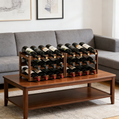 Bamboo Wine Rack For Countertop And Cabinet, 2-Pack 3-Tier 12 Bottle Storage Organizer, Sturdy Freestanding Floor Or Inside Kitchen Home Bar Wine Disp