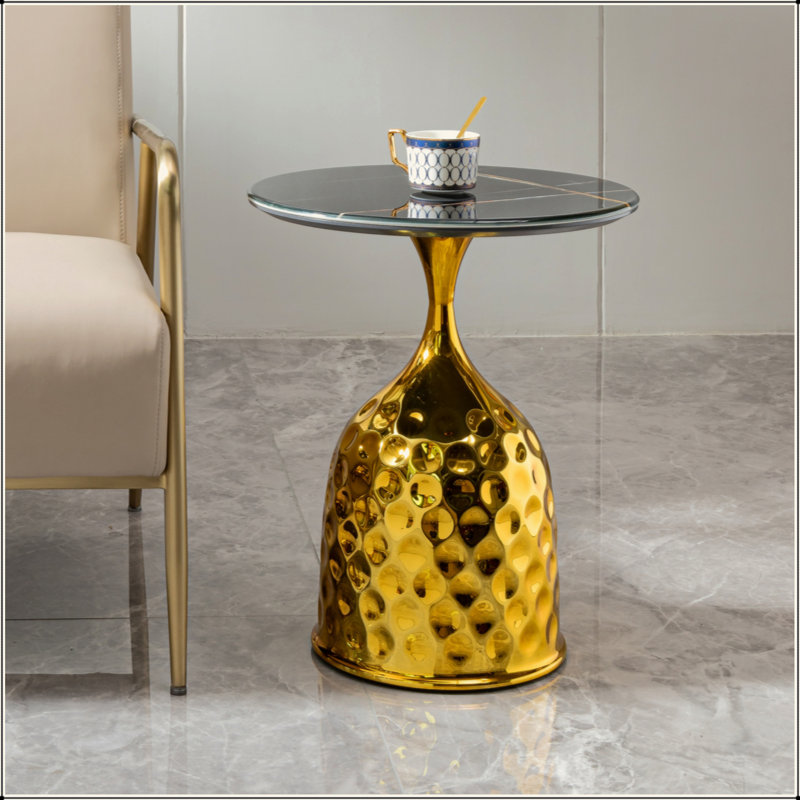 Table d'appoint pour canapé, table basse à plateau rond en fer, table de chevet de chambre à coucher / table de loisirs, table à thé avec balcon après-midi / table décontractée