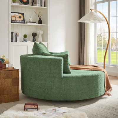 Modern Sofa 360° Swivel Chair Accent Barrel Chair Swivel Round Sofa Chair With 3 Removable Pillows For Living Room, Bedroom, Office And Hotel, Green