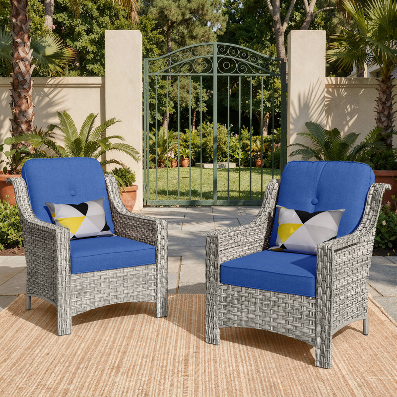 Emanuell 2 - Person Outdoor Wicker Chairs, All Weather Rattan Chairs 2-Seater with Comfy Cushions, Navy