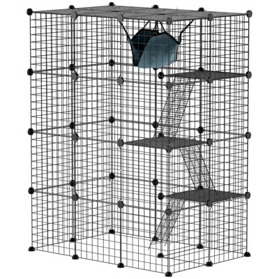  4-Tier Large Cat Cage, DIY Pet Playpen With Hammock, Platforms, Ramps, Accessories, Kitten Exercise Place For 1-3 Cats, Indoor Use, Black