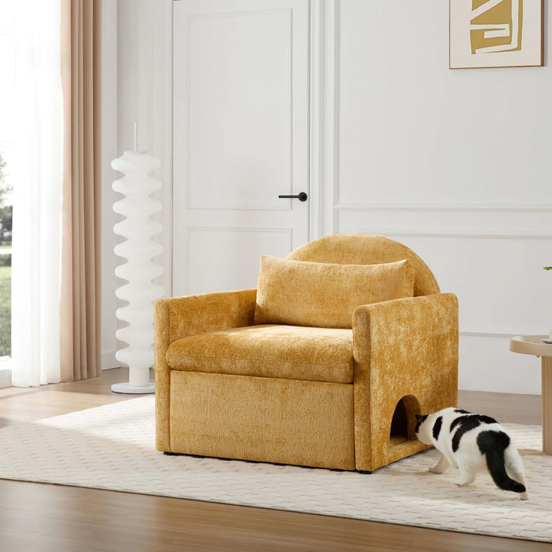 Fauteuil d'appoint simple en chenille de style moderne, H 28,74 po x l 36,2 po x P 35,4 po, Jaune
