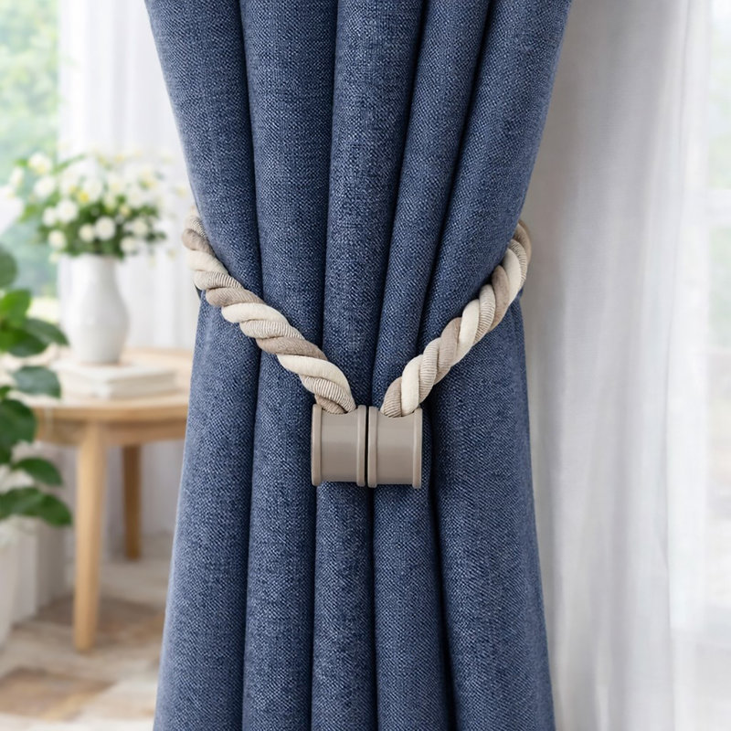 Embrasse de rideaux en corde tressée magnétique Savoia - conception tissée durable pour une utilisation facile, Brun