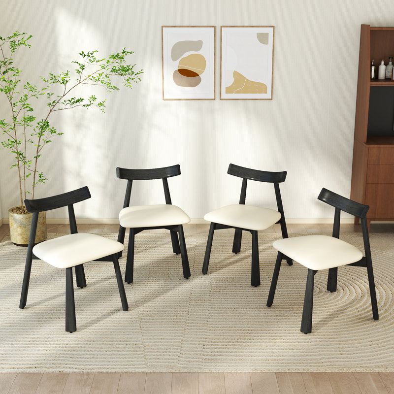Hanes 4-Piece Modern Upholstered Rubber Wood Faux Leather Dining Chair, White