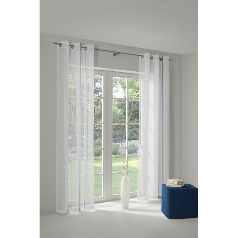 Canadice Semi Sheer Curtain Single Panel, 300 W x 225 D cm, Blue/White