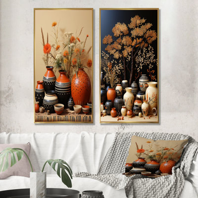 Native American Art Poteries Expression - Abstract Still Lifes Canvas Wall Art Set Of 2