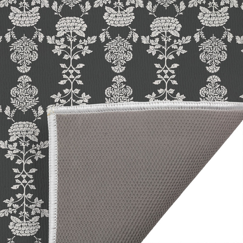 Pia Decorative Bath Mat, Single - 34" L x 21" W, Charcoal Floral