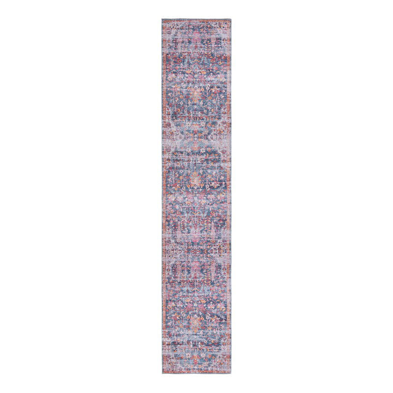Tapis floral rouge / bleu Hafner, Tapis de couloir 2 pi 7 po x 13 pi 1 po