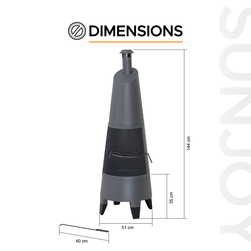 SUNJOY 57 Inch 2-in-1 Chiminea Fire Pit & Grill - Grey Metal Outdoor Chiminea with Removable Stainless Steel Grill Grate, PVC Cover, and Mesh Safety Screen Door