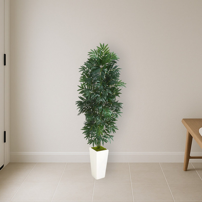 Bamboo Palm Artificial Plant in White Planter