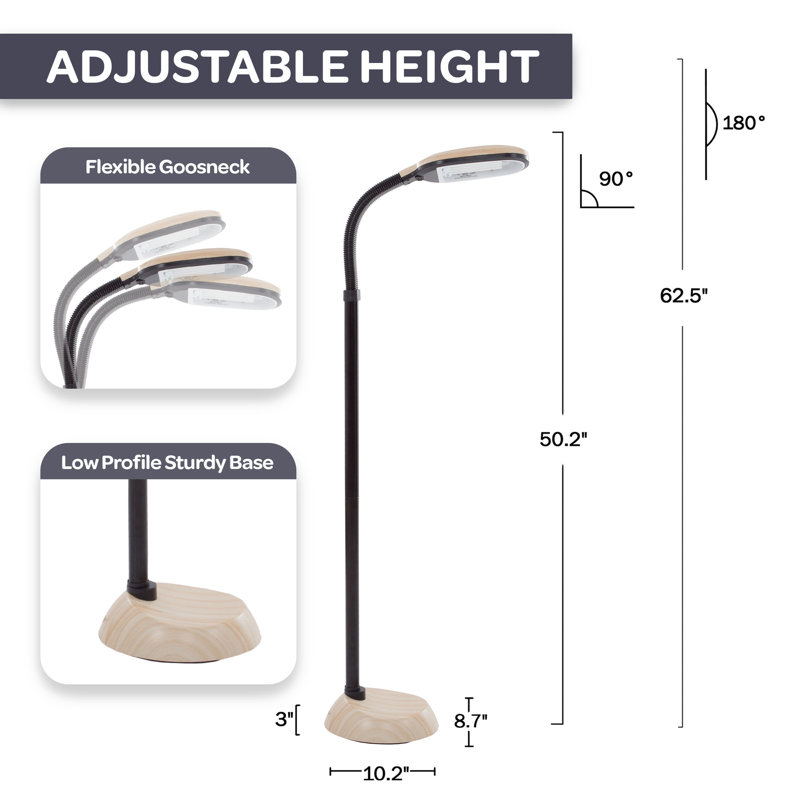 Lavish Home Adjustable Floor Lamp for Bedroom with Bendable Neck - Full Spectrum Natural Sunlight Lamp for Office and Living Room - Reading, Craft, and Esthetician Light 