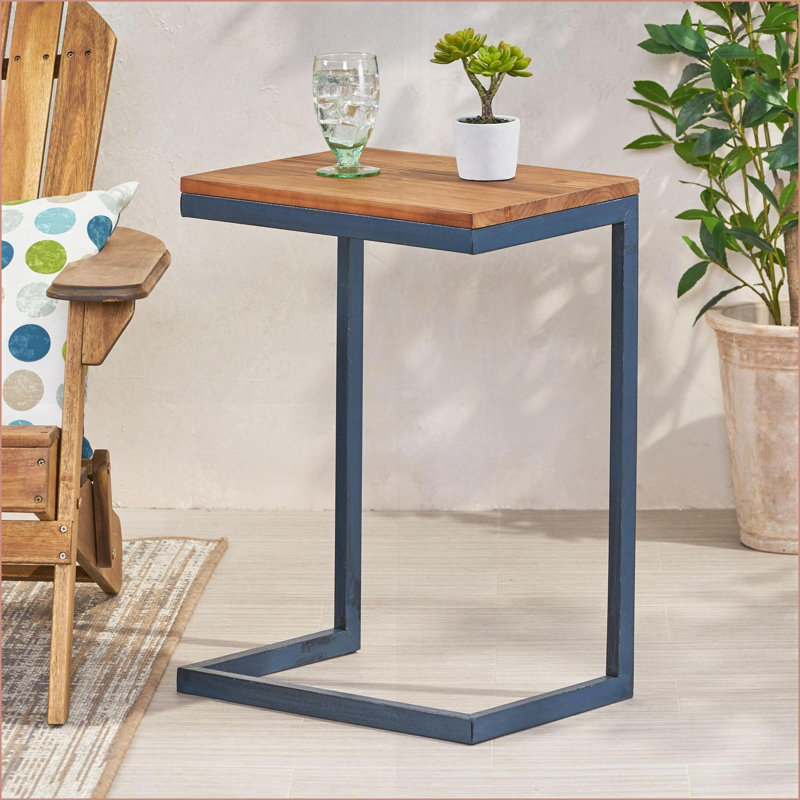 Table basse Antique Firwood avec base en fer noir et bleu - gigogne peu encombrante pour le salon