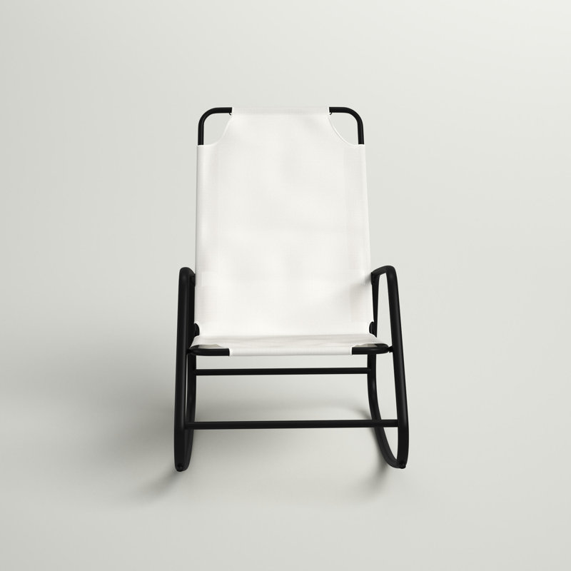 Cream White Steel Frame Outdoor Rocking Chair with Sling Fabric