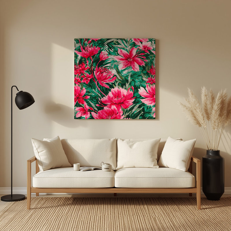Aquarelle florale 37, art mural en métal rouge, H 32 po x l 32 po