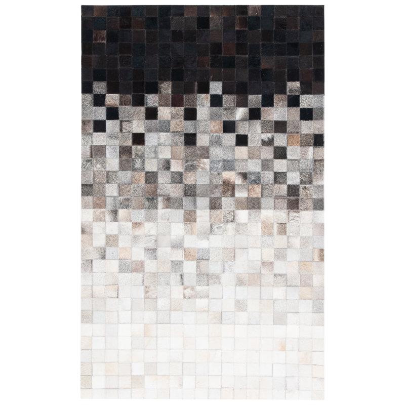 Carlino Hand Woven Leather/Felted Cloth Abstract Rug in Ivory/Black, Rectangle 2'3" x 5'