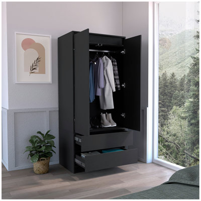 Armoire, penderie avec deux tiroirs, tringle