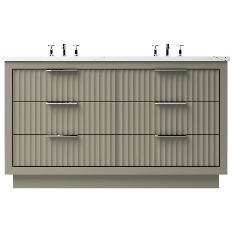 Lecrieú Double Drawer Bath Vanity, French Olive, 60", Polished Chrome