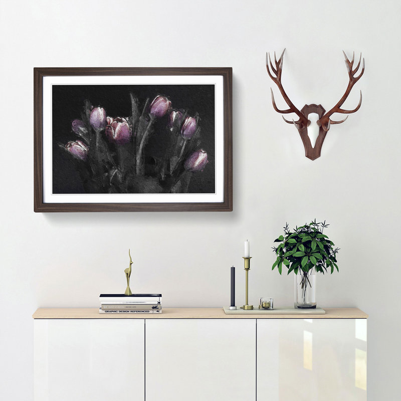 Tulip Flowers in Purple - Framed Print, 27cm H x 36cm W x 2cm D, Walnut Framed