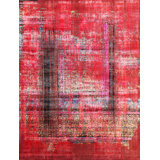 Hand Knotted Abstract Area Rug in Black/Blue/Red