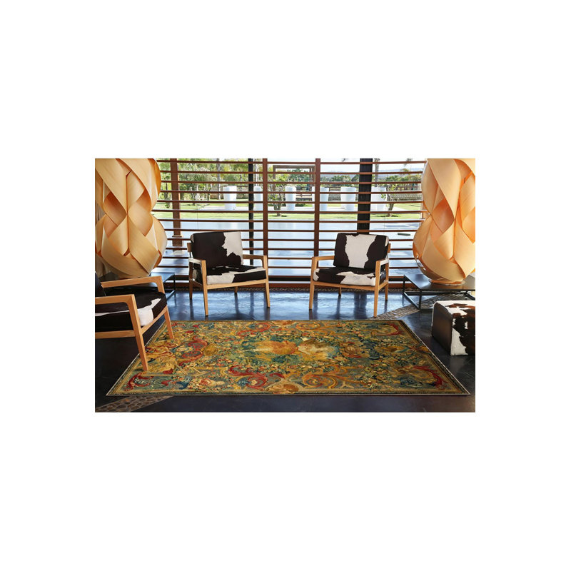 Tapis lavable moderne à motif de feuilles et de femme jaune, Sous-tapis carré 3 pi 3 po inclus