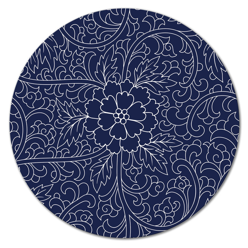 Motif chinois bleu foncé - impression sans cadre sur métal, H 23 po x l 23 po