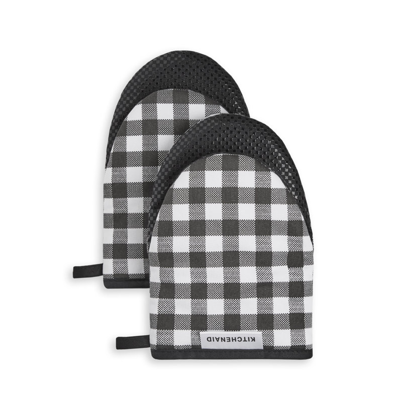 KitchenAid Gingham 2-Piece Oven Mitt, Onyx Black, 5.5""W x 8""L