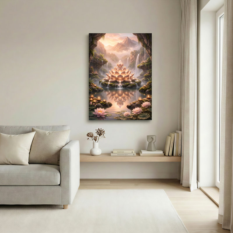 Ensemble de 1 tableau sur toile « Cascade de lotus », H 30 po x l 20 po, Toile tendue