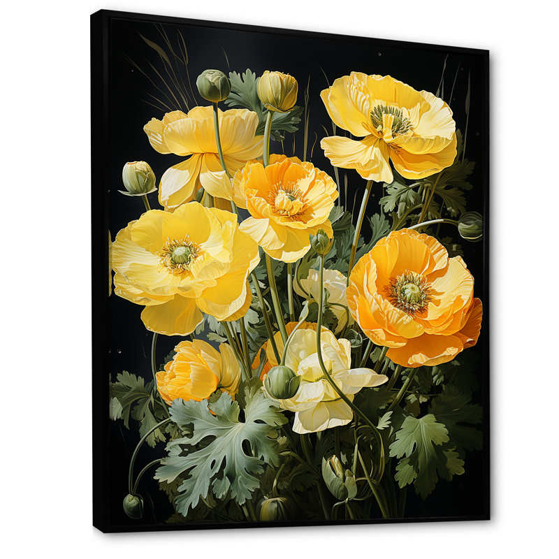 «Yellow Buttercups Realistic Radiance II» sur toile, Cadre flottant blanc, H 44 po x l 34 po