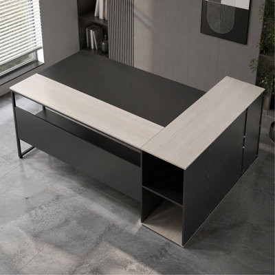 L-Shaped Executive Desk, Large Modern Office Table with Drawers & Storage Cabinet, Heavy Duty Wooden Executive Table with CPU Stand, 350 LBS Load Capacity, Easy Assembly, for Work Study Writing
