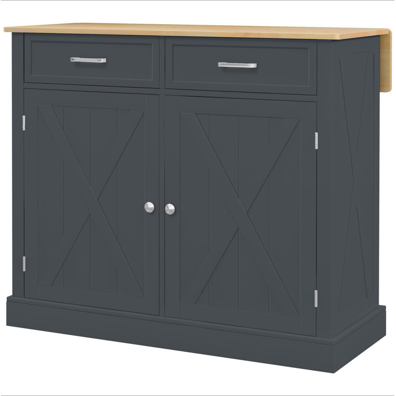 Rolling Kitchen Island With Drop Leaf Wood Breakfast Bar, Farmhouse Kitchen Cart With 2 Drawers, Adjustable Shelves For Dining Room