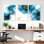 Tableau abstrait en toile tendue, motif marbre bleu et fleurs dorées (lot de 3)
