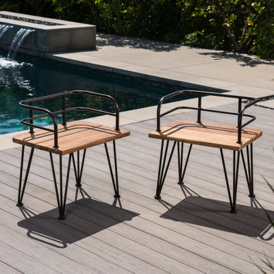 Chaise rustique - 2 chaises, sièges en bois, cadres en fer, finition pour le patio extérieur, élégante