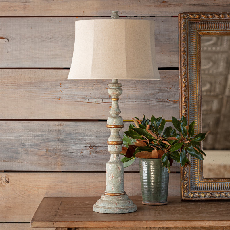 35" Resin Table Lamp With Oat Shade