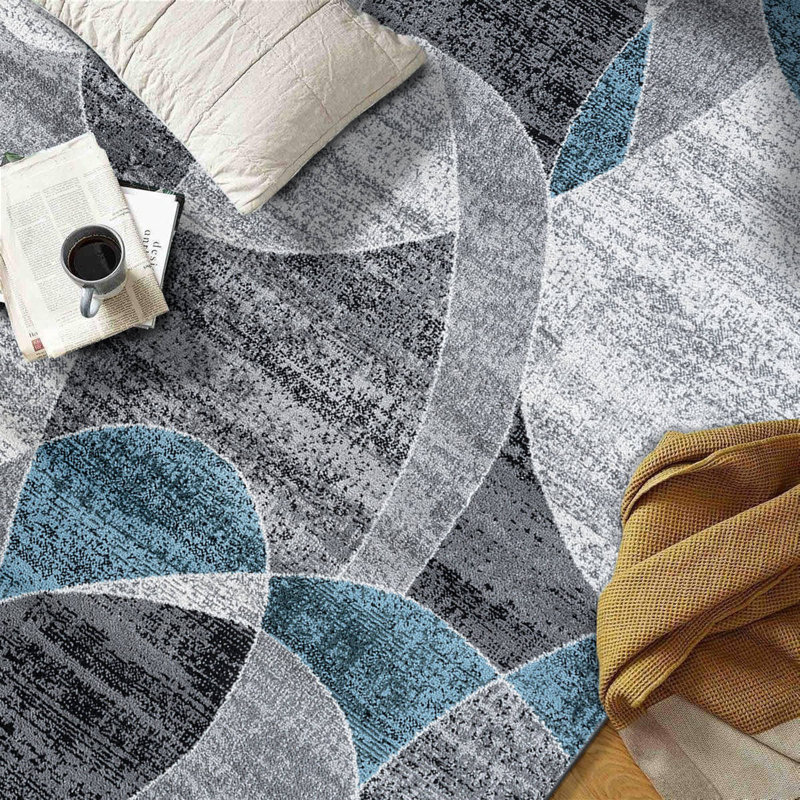 Rambo Contemporary Distressed Circle Area Rug, Rectangle 5' x 7'