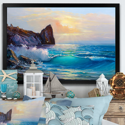 Magnifique coucher de soleil sur une vague d'été - décoration murale nautique et côtière en toile