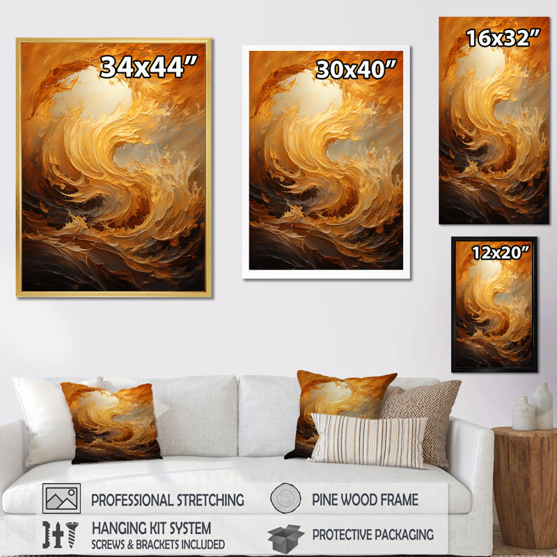 Décoration murale Golden Golden Surge II - spirales abstraites, H 32 po x l 16 po x P 1 po, Cadre flottant doré