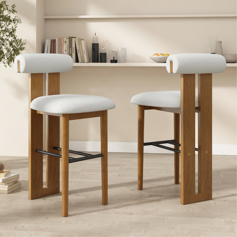 Tabouret de bar intérieur en bois rembourré, Ivoire ivoire