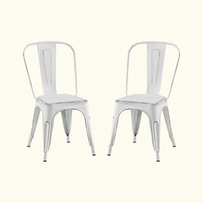 Set Of 2 Industrial Metal Dining Chairs 18 Inch Seat Height Stackable,  Indoor Outdoor, Lightweight Easy-Clean Surface, Easy Assembly, Durable Modern Design, For Kitchen Cafe Bar