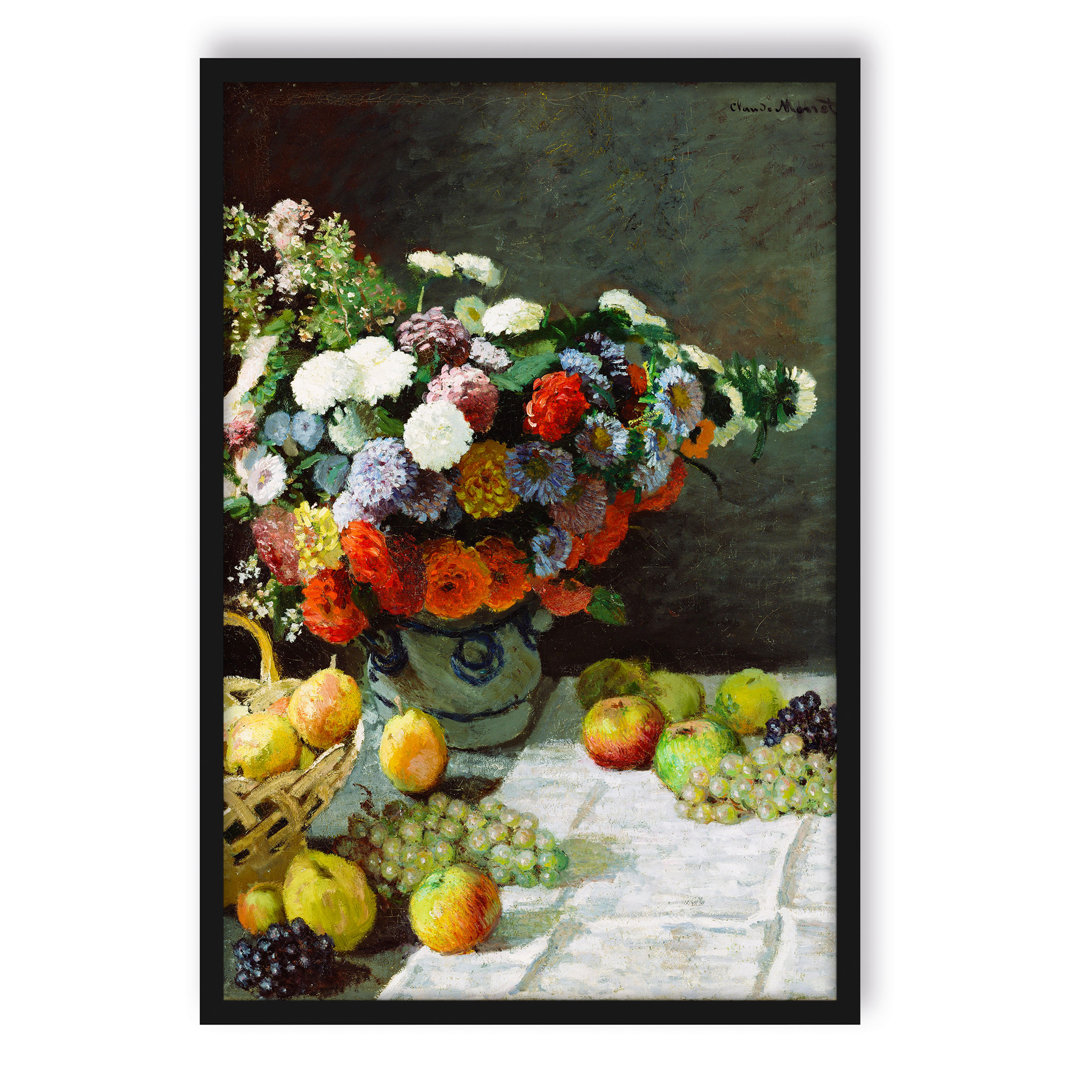 Gerahmter Kunstdruck Still Life with Flowers and Fruits von Claude Monet