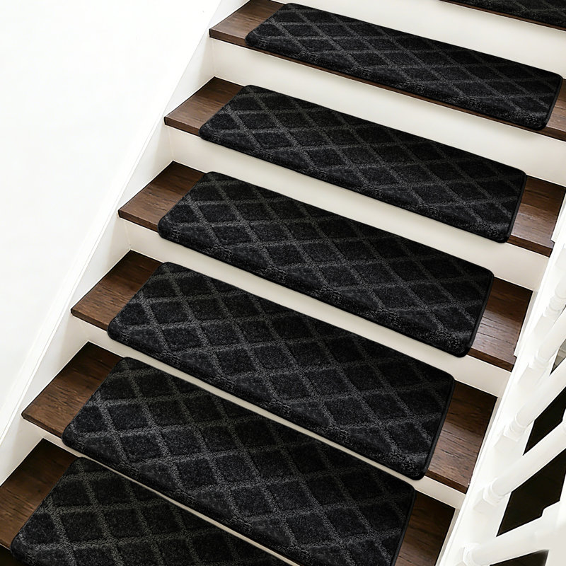 Tapis d'escalier bullnosé antidérapant (ensemble de 16), Treillis Black Diamond, 16