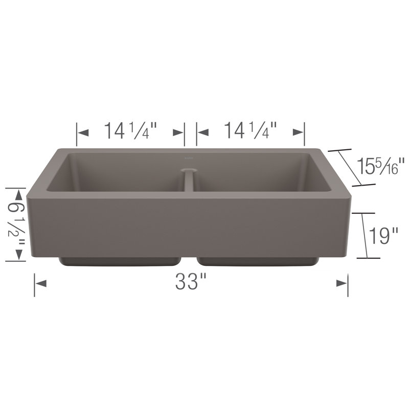 Vintera SILGRANIT 33" Double Bowl Apron-Front Farmhouse Sink, Volcano Gray