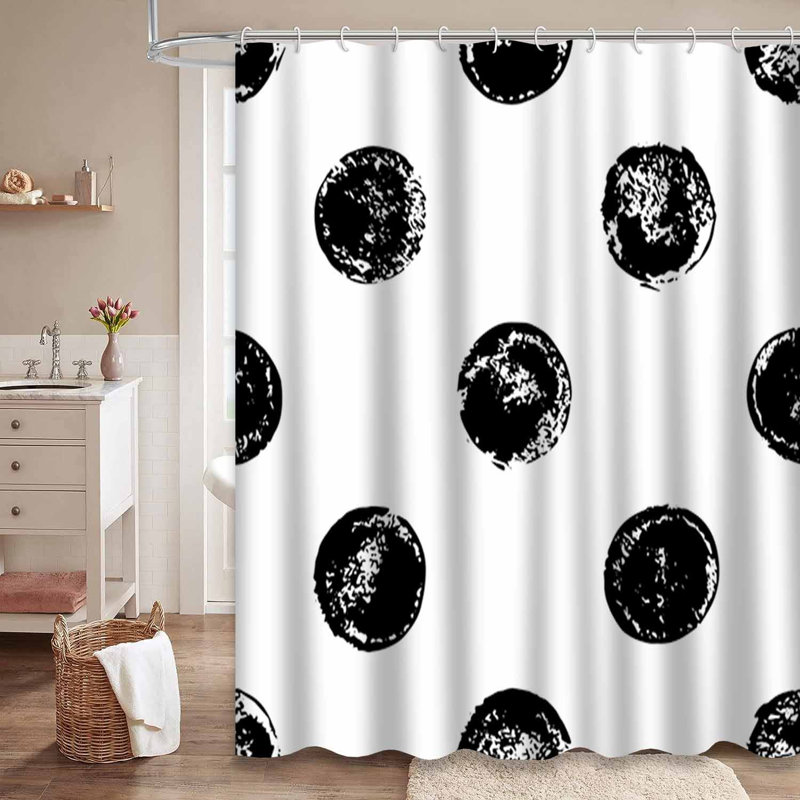 Rideau de douche noir à pois noir avec 12 crochets, L 72 po x l 72 po