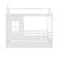 Twin Size Wooden House Bed with Twin Trundle, White Kids Platform Bed with Extra Sleeping Space, Space-Saving Design