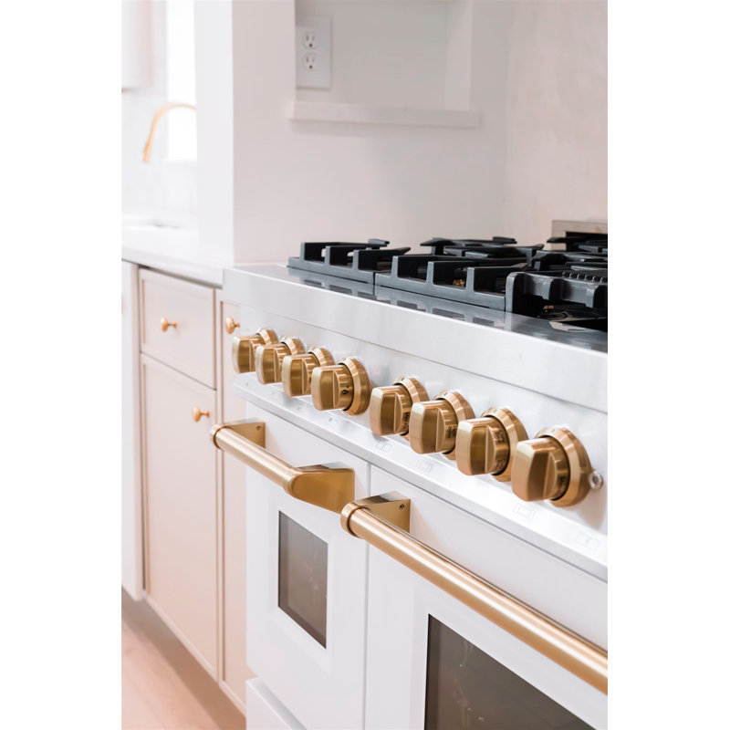 ZLINE Autograph 48" Legacy Dual Fuel Range w/ 7 Burners, Gold Stainless Steel with White Matte