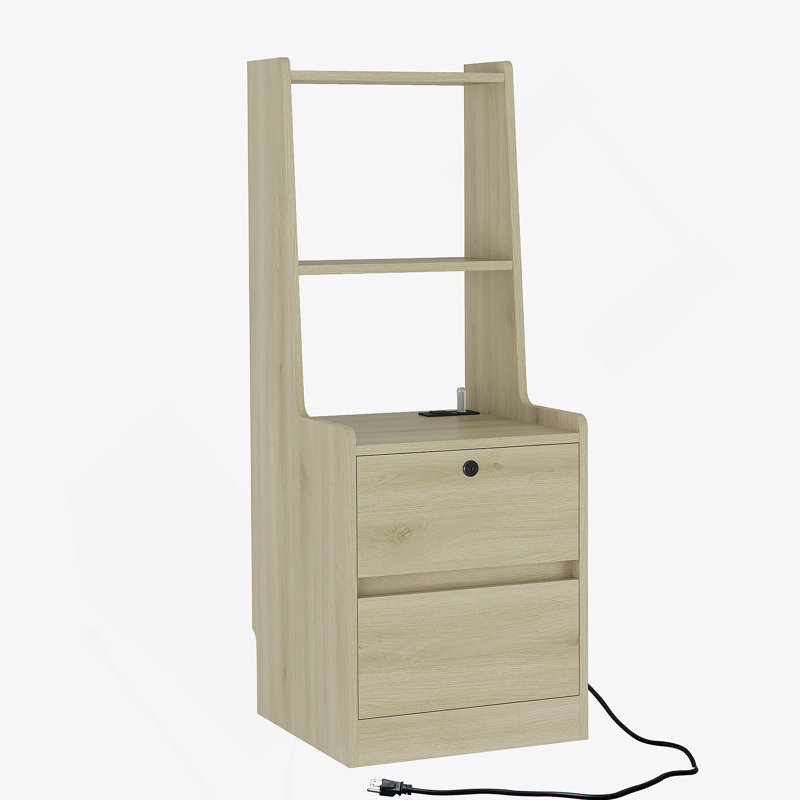 Table de chevet avec station de charge, table de chevet intelligente avec veilleuse avec tablette de rangement pour la chambre à coucher