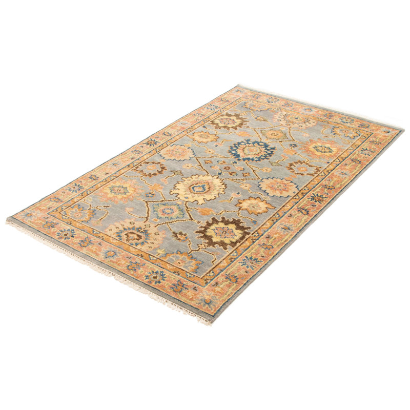 Tapis gris en laine noué à la main 5 pi x 8 pi 2 po Jules Serapi
