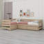 Lit plateforme simple en forme de L avec 3 tiroirs de rangement, cadre de lit en bois massif avec garde-corps de sécurité-312429451