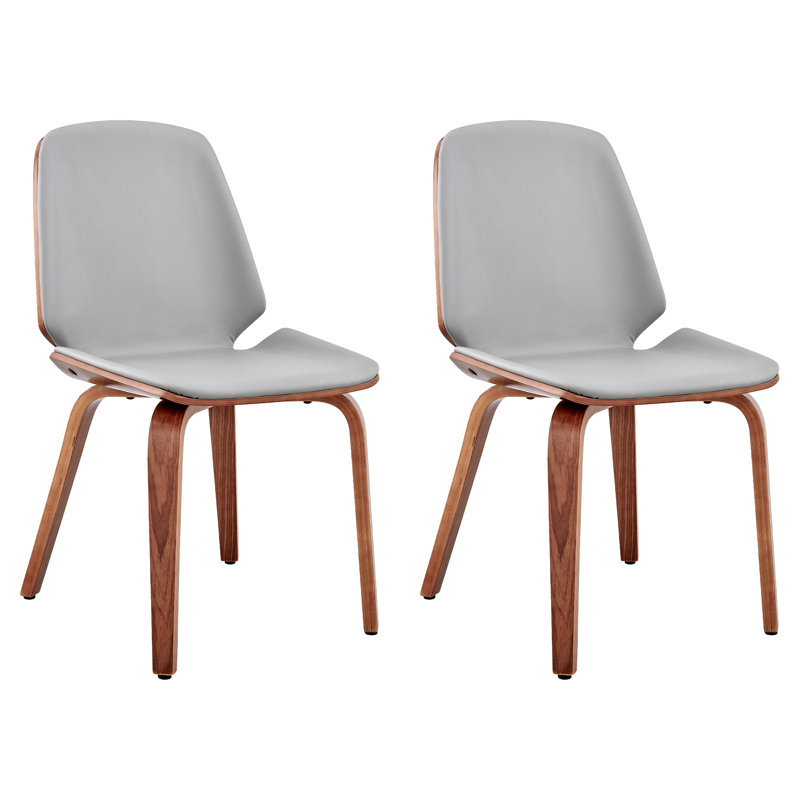 Rohail Leatherette Dining Chair with Slightly Curved Seat, Gray, Brown, 2