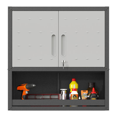 Metal Wall-Mounted Tool Storage Cabinet With Locking Door And 1 Shelf 1 Opened Drawer For Garage Warehouse,Office,Assembly Required